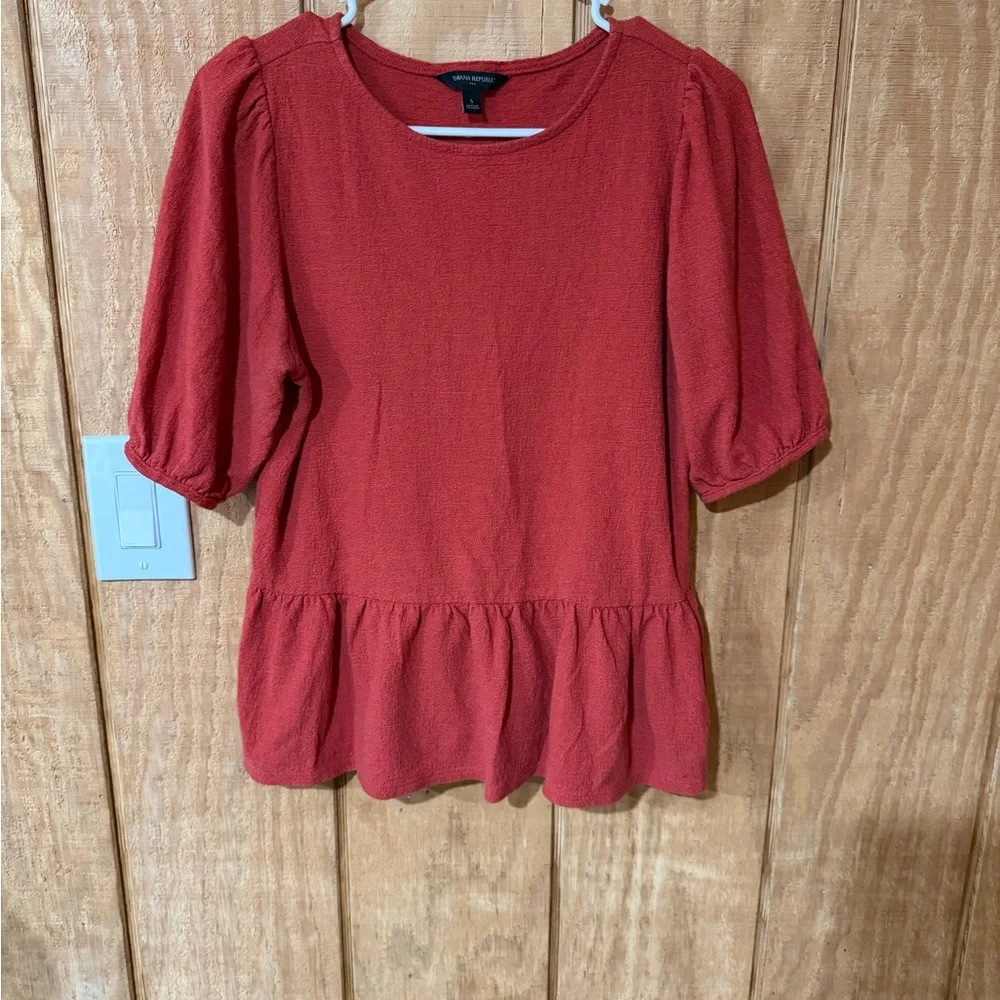 Banana Republic Red Peplum Puff-Sleeve Top
